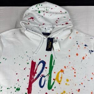 NWT Polo Ralph Lauren White Paint-Splatter Logo Hoodie 4XLT